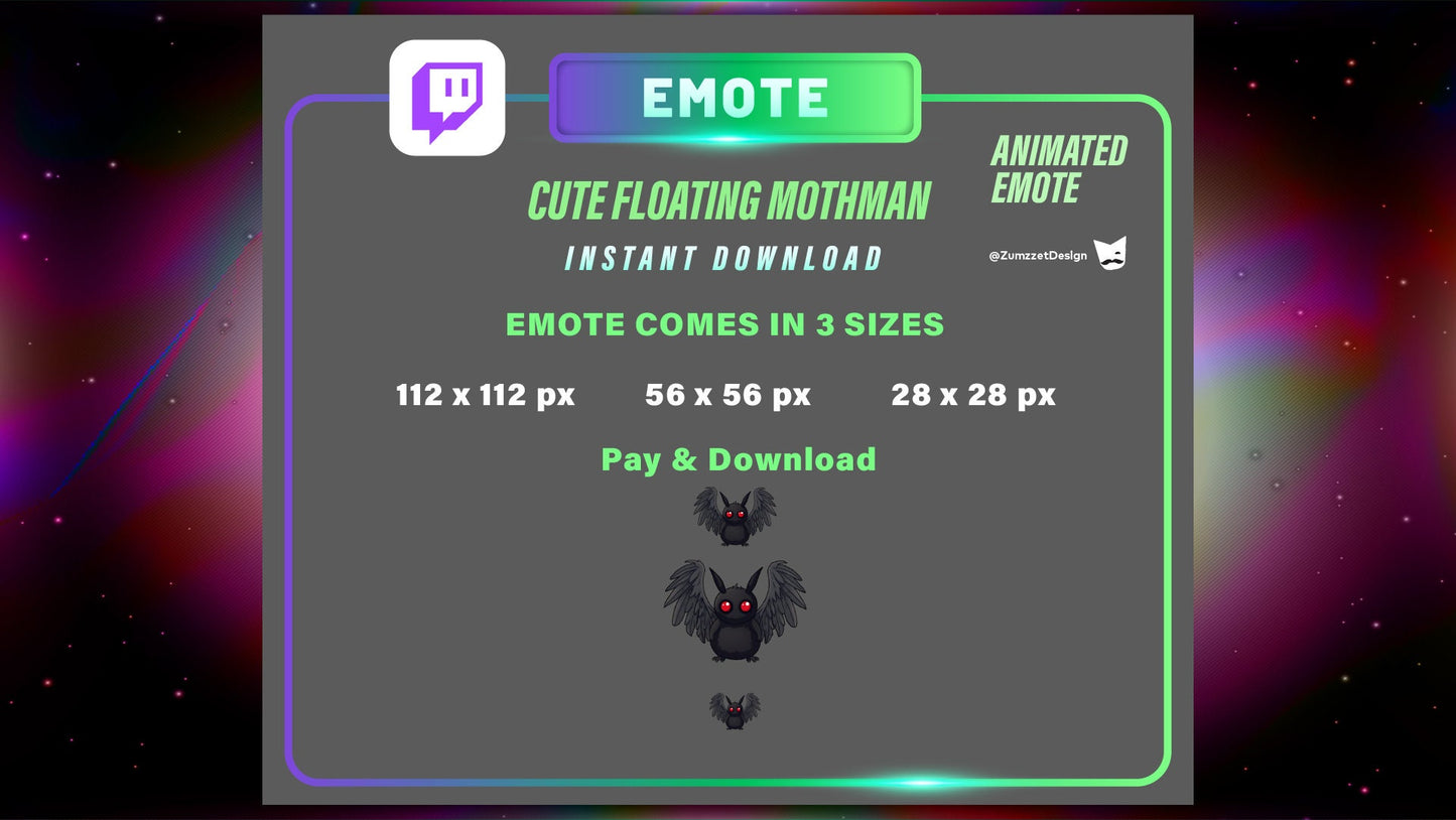 ANIMATED Mothman Emote for Twitch, Streamer, Gaming, Streaming, Stream Emotes, Cryptid, Monster Emote