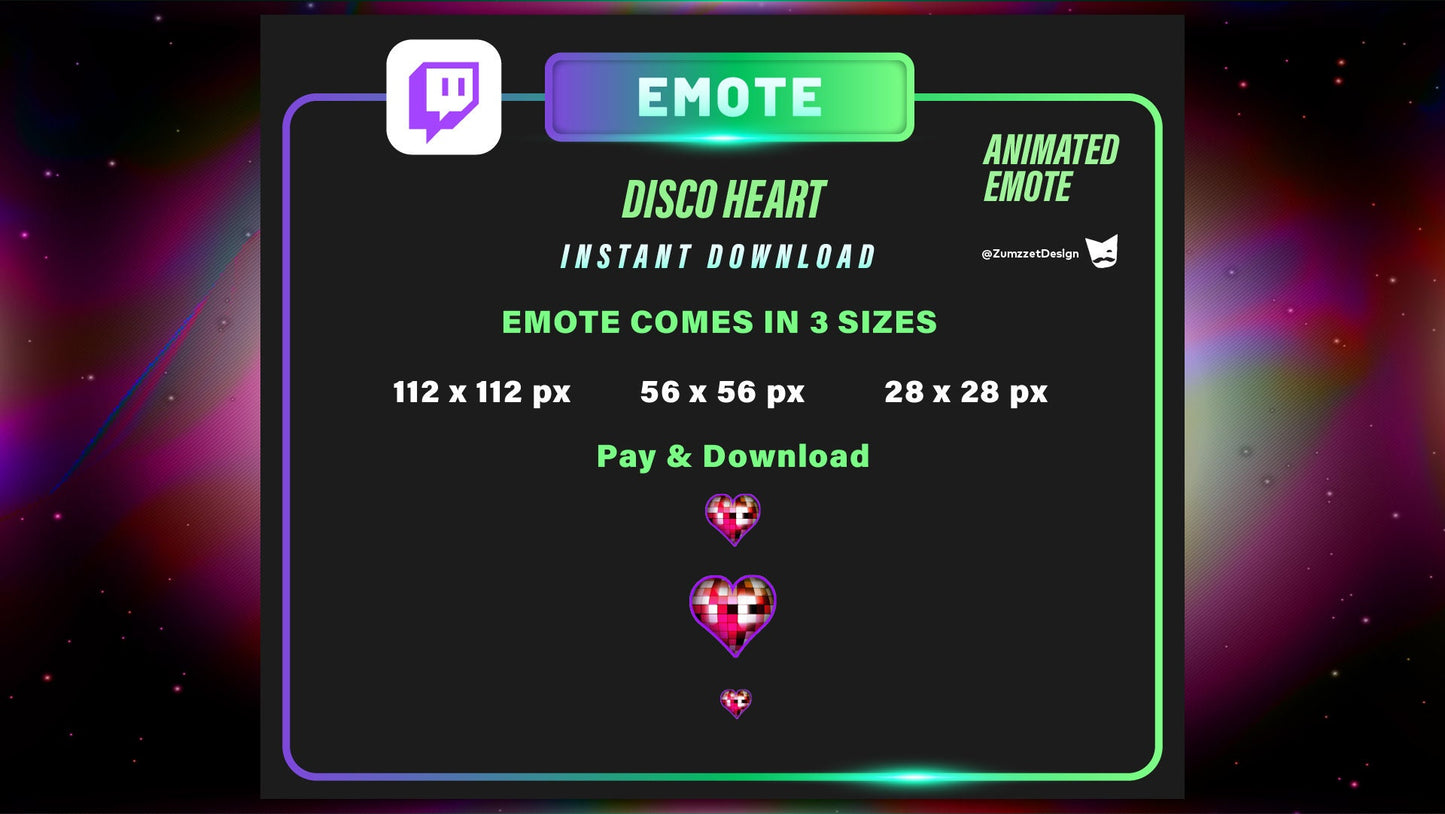 ANIMATED Heart Disco ball Emote for Twitch, Streamer, Gaming, Streaming, Stream Emotes, Gamer Emote