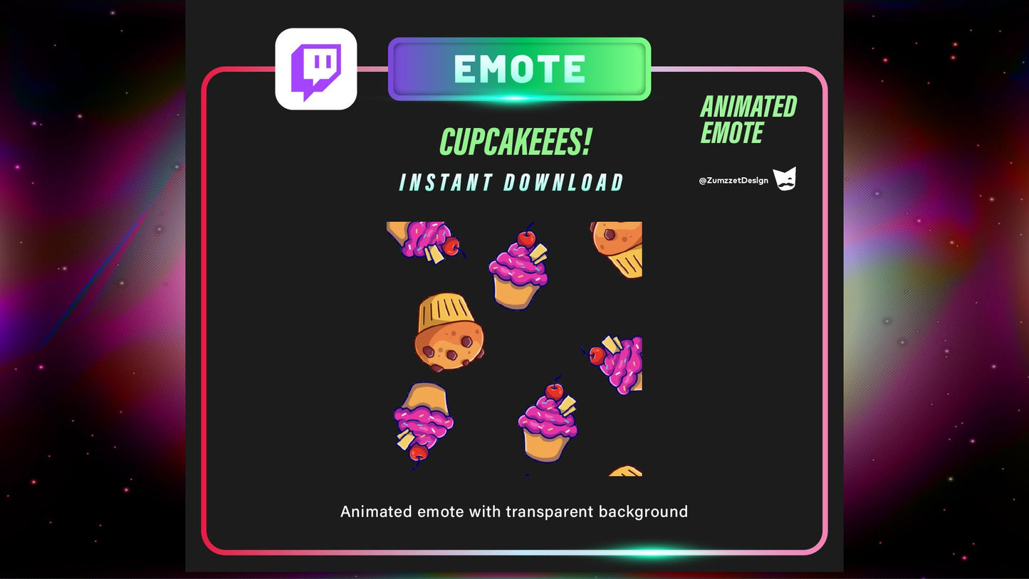 ANIMATED Raining Cupcakes  Emote  for Twitch, Streamer, Gaming, Streaming, Stream Emotes, Gamer Emote