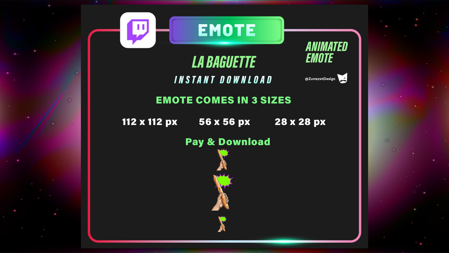 ANIMATED La Baguette Emote for Twitch, Streamer, Gaming, Streaming, Stream Emotes, Funny Emote, Bread Emote
