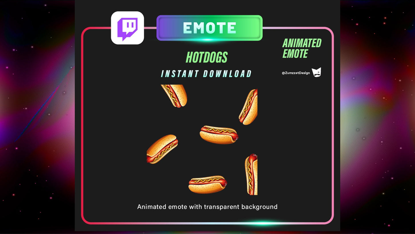ANIMATED Raining Hot Dogs Emote  for Twitch, Streamer, Gaming, Streaming, Stream Emotes, Gamer Emote