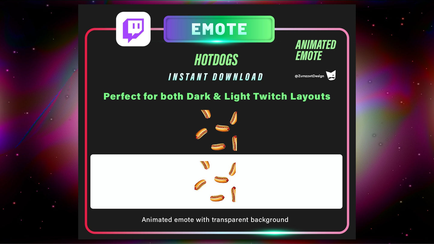 ANIMATED Raining Hot Dogs Emote  for Twitch, Streamer, Gaming, Streaming, Stream Emotes, Gamer Emote