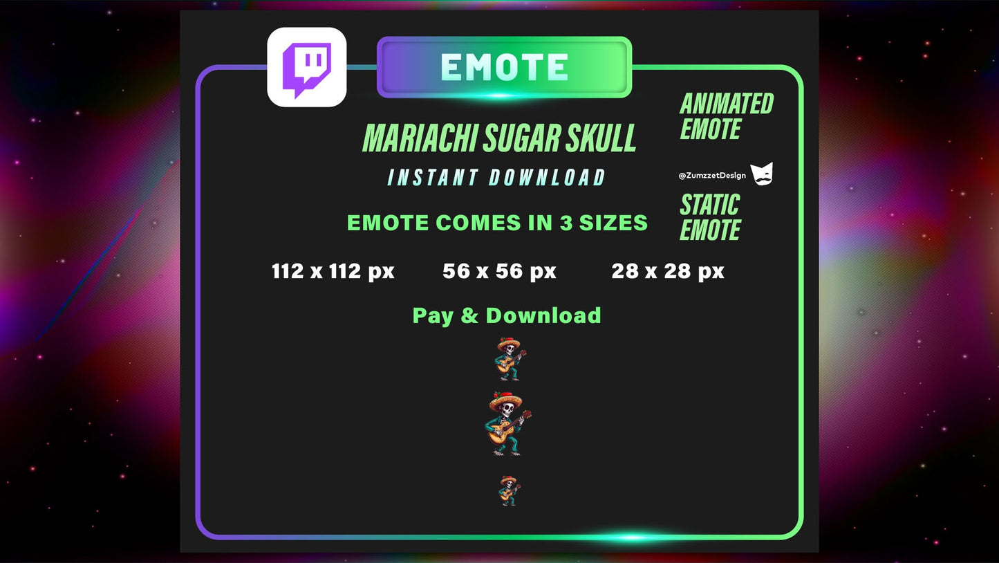 ANIMATED + STATIC Sugar Skull Emote  for Twitch, Gaming, Streaming, Stream Emotes, Skeleton Emote, Skull Emote