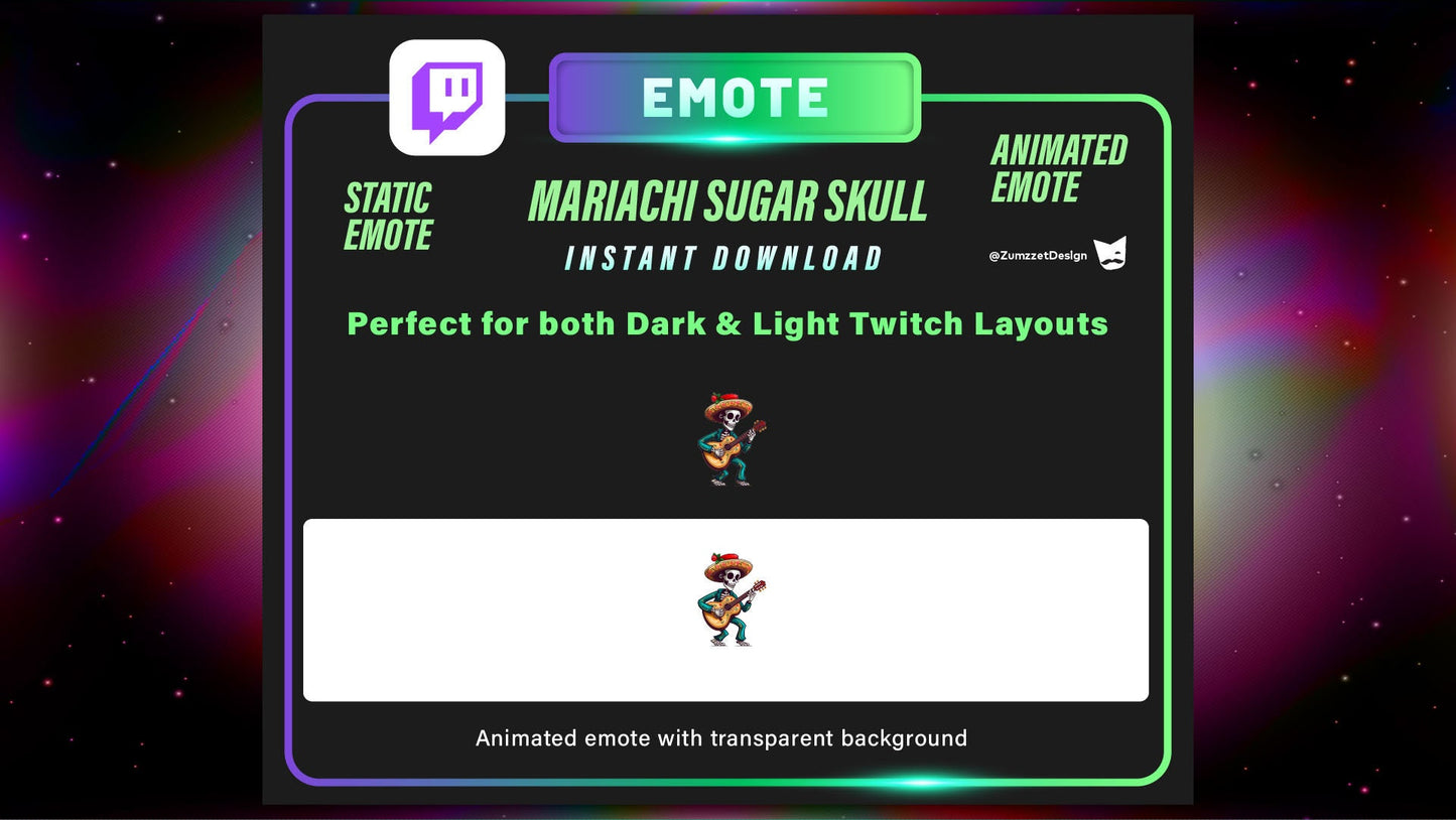 ANIMATED + STATIC Sugar Skull Emote  for Twitch, Gaming, Streaming, Stream Emotes, Skeleton Emote, Skull Emote