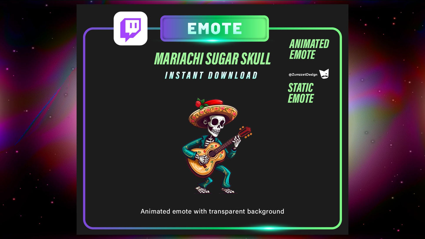 ANIMATED + STATIC Sugar Skull Emote  for Twitch, Gaming, Streaming, Stream Emotes, Skeleton Emote, Skull Emote