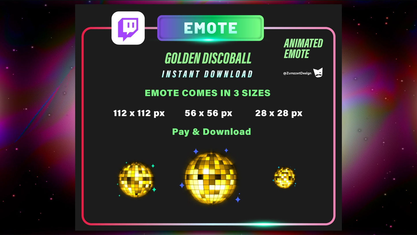 ANIMATED Golden Disco ball Emote  for Twitch, Streamer, Gaming, Streaming, Stream Emotes, Glowing Emote, DJ Emote