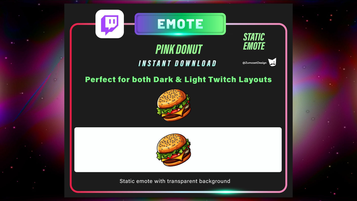 STATIC Burger Emote Set for Twitch, Streamer, Gaming, Streaming, Stream Emotes, Gamer Emote, Food emote,