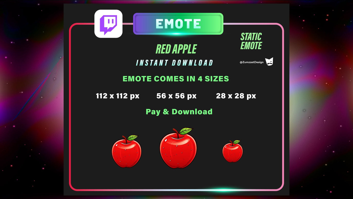 STATIC RED APPLE Emote Set for Twitch, Streamer,  Streaming,  Stream Emotes, Gamer Emote, Fruit Emote