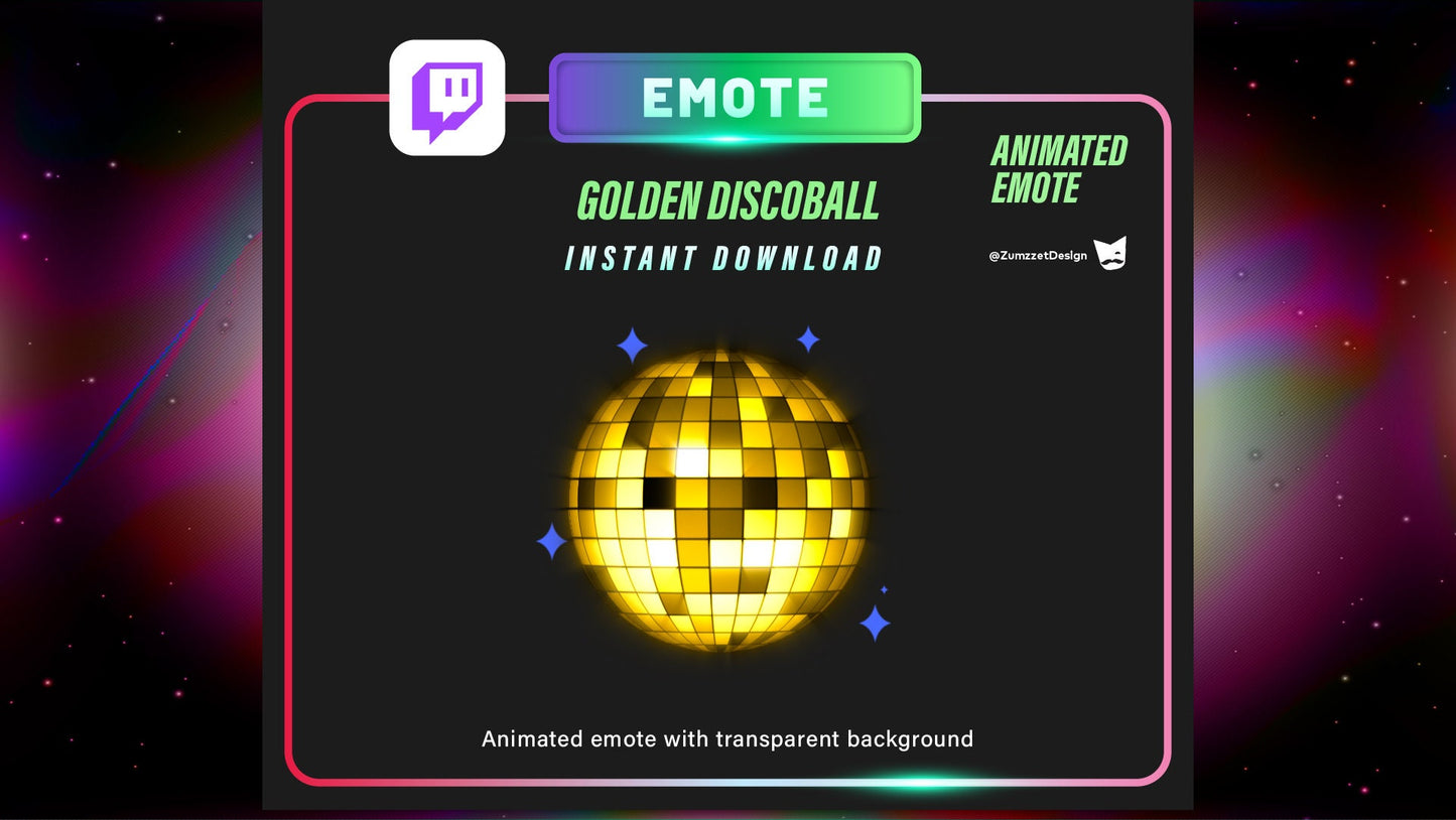 ANIMATED Golden Disco ball Emote  for Twitch, Streamer, Gaming, Streaming, Stream Emotes, Glowing Emote, DJ Emote