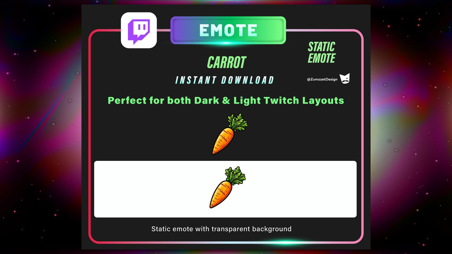STATIC Carrot Emote for Twitch, Streamer, Gaming, Streaming,  Stream Emote, Food Emote, Vegetables Emote