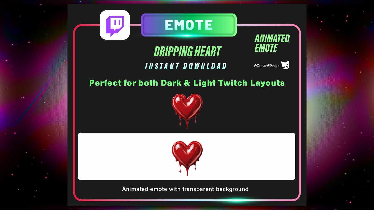 ANIMATED Dripping Heart Emote  for Twitch, Streamer, Gaming, Streaming, Stream Emotes, Love Emote, Valentines Emote, Drip Heart