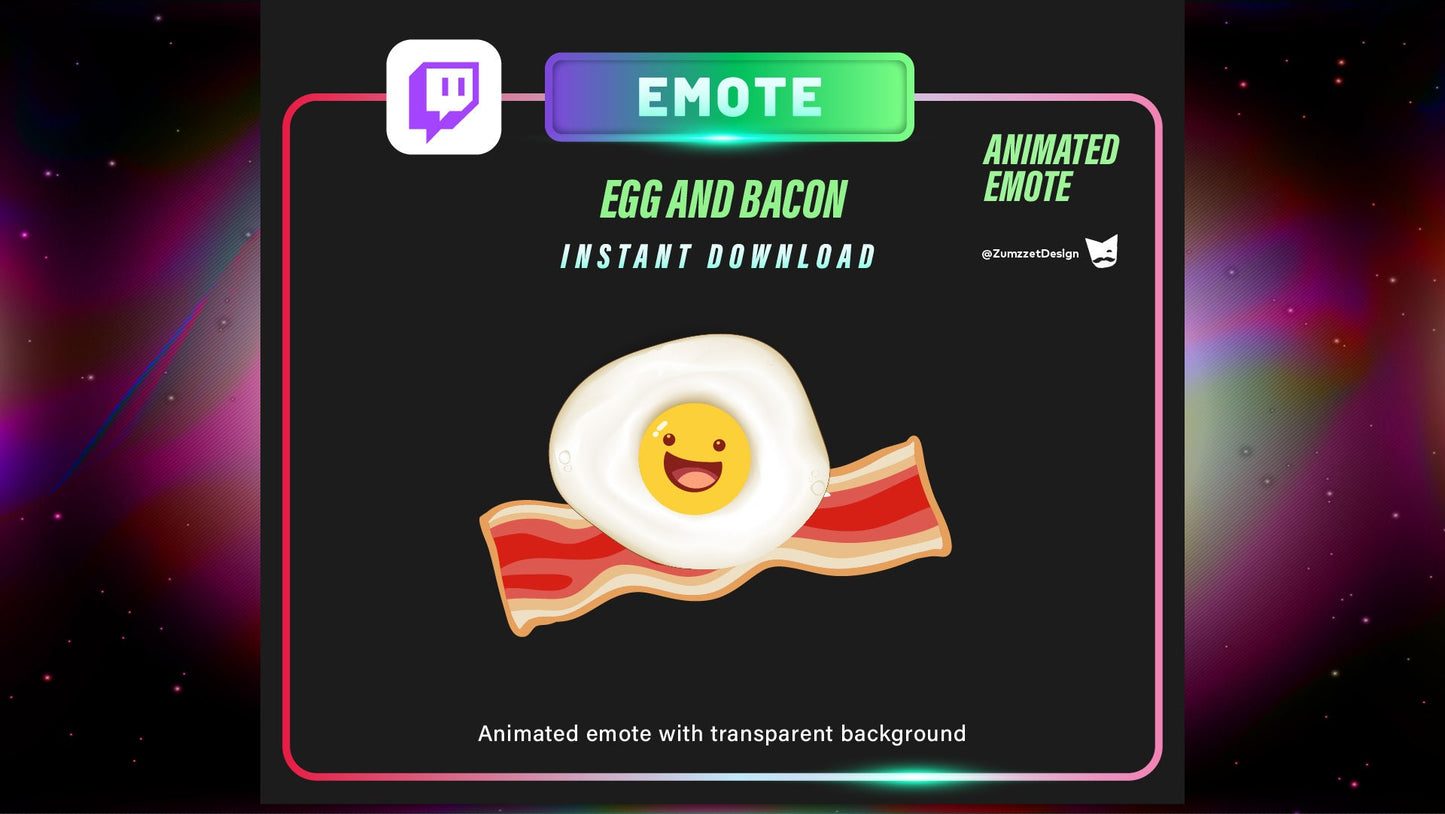 ANIMATED Egg and Bacon Emote  for Twitch, Streamer, Gaming, Streaming, Stream Emotes, Gamer Emote, Food Emote, Breakfast Emote