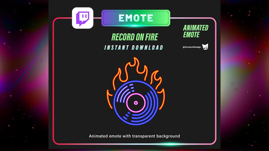 ANIMATED Neon Record on Fire Emote for Twitch, Streamer, Gaming, Streaming, Stream Emotes, Gamer Emote, Glowing Emote, Music Emote, Dj Emote
