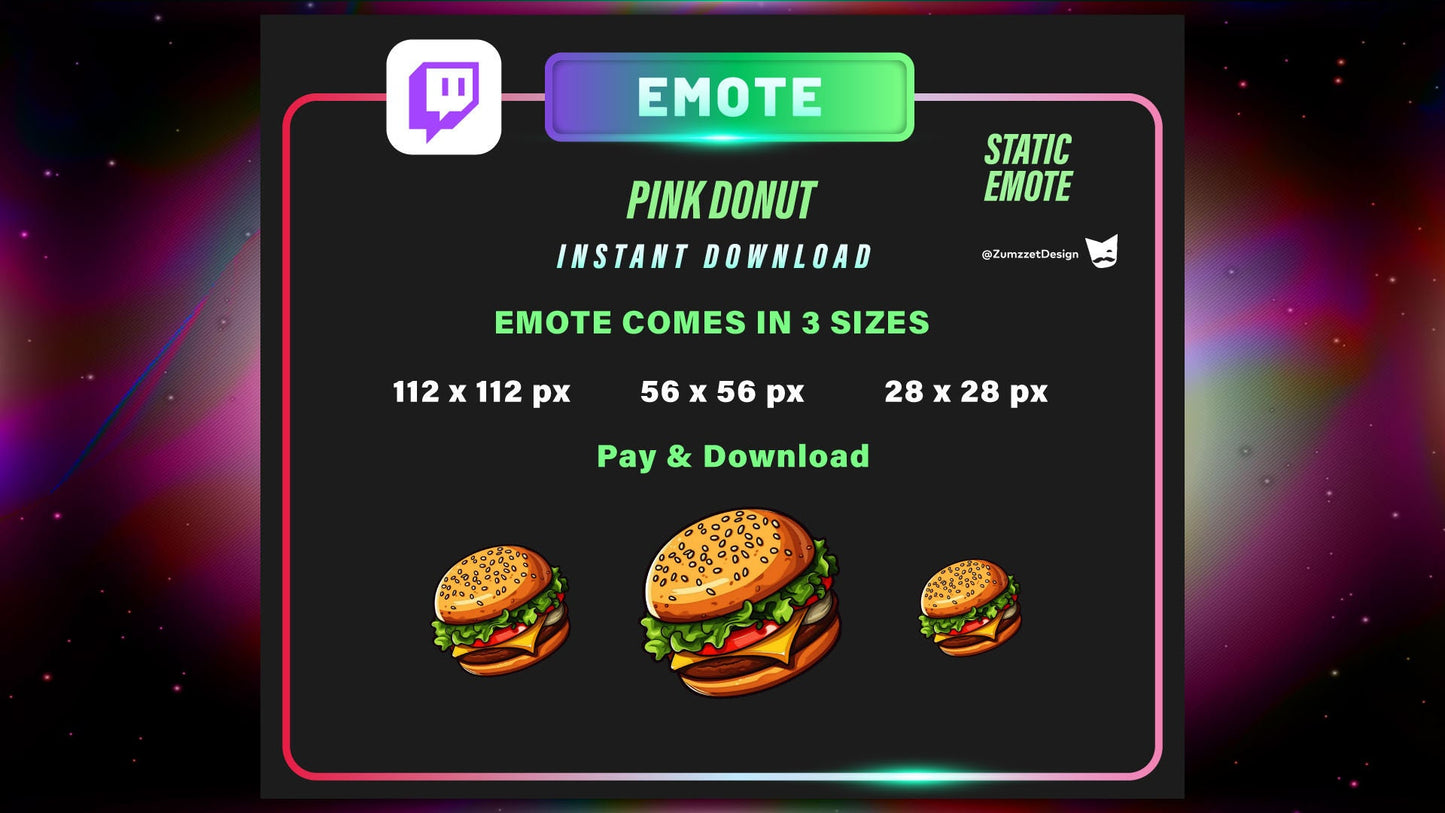 STATIC Burger Emote Set for Twitch, Streamer, Gaming, Streaming, Stream Emotes, Gamer Emote, Food emote,