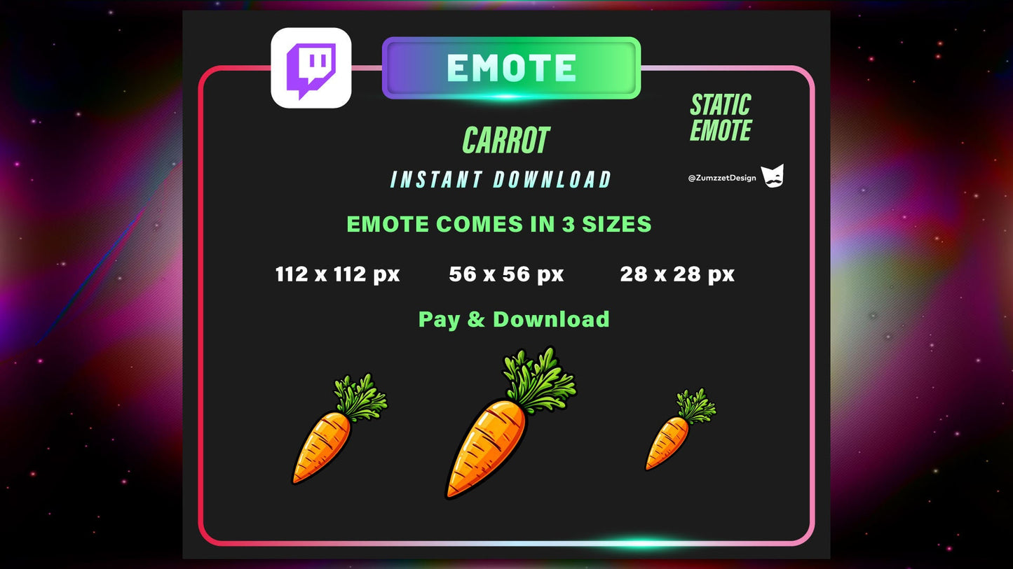 STATIC Carrot Emote for Twitch, Streamer, Gaming, Streaming,  Stream Emote, Food Emote, Vegetables Emote