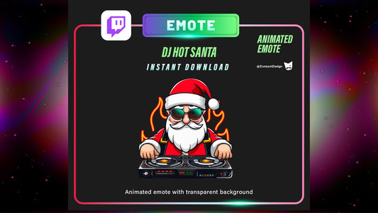 ANIMATED + STATIC  DJ Santa Clause Emote for Twitch, Streamer, Gaming, Streaming, Stream Emotes, Gamer Emote, Music Emote, Christmas Emote