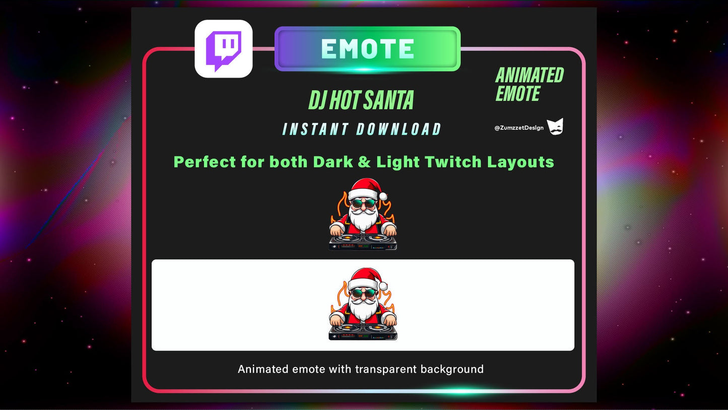 ANIMATED + STATIC  DJ Santa Clause Emote for Twitch, Streamer, Gaming, Streaming, Stream Emotes, Gamer Emote, Music Emote, Christmas Emote