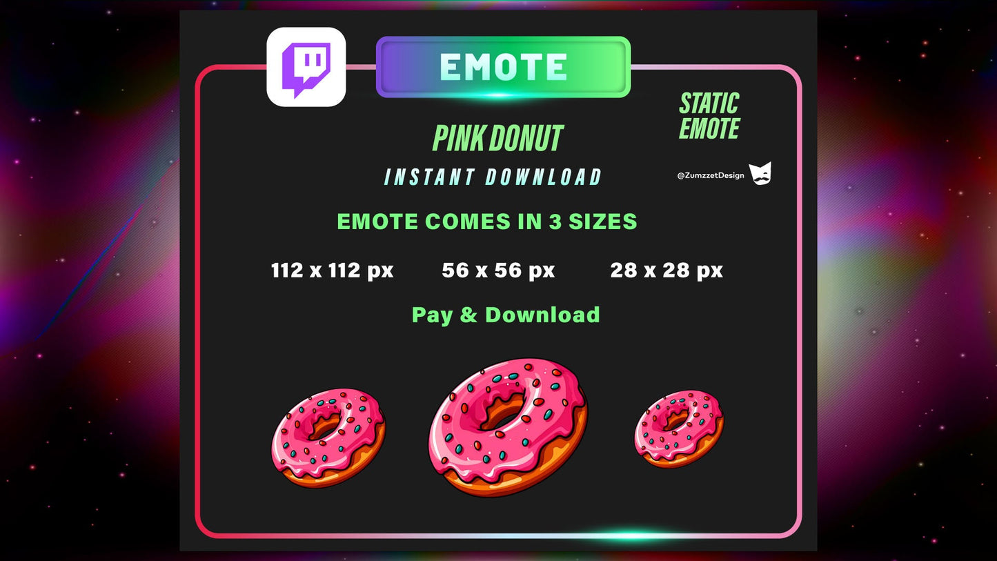 STATIC PINK Donut Emote Set for Twitch,  Streamer, Gaming, Streaming,  Stream Emotes, Gamer Emote, Food emote
