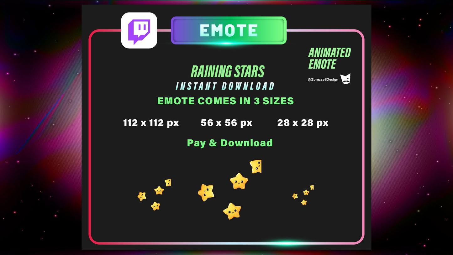 ANIMATED Raining Stars Emote for Twitch, Streamer, Cute Star Emote, Streaming, Stream Emotes, Kawaii Star Emote, Yellow Star Emote
