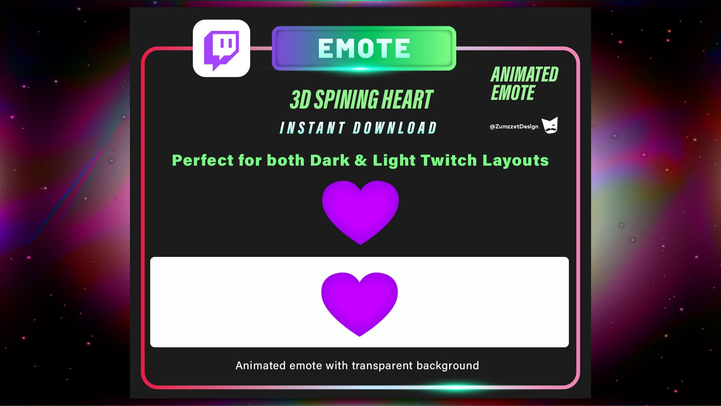 ANIMATED Spinning Heart Emote  for Twitch, Streamer, Gaming, Streaming, Stream Emotes, Love Emote, Valentines Emote, Colorful Emote