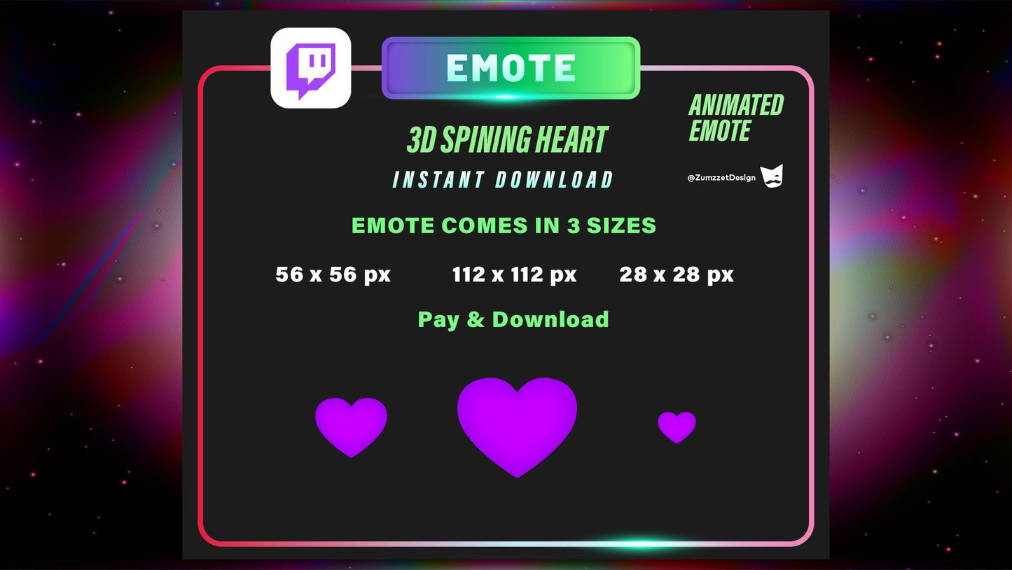 ANIMATED Spinning Heart Emote  for Twitch, Streamer, Gaming, Streaming, Stream Emotes, Love Emote, Valentines Emote, Colorful Emote
