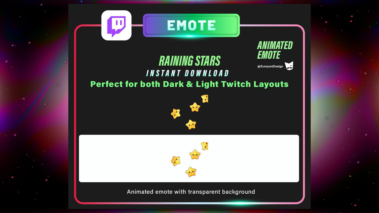 ANIMATED Raining Stars Emote for Twitch, Streamer, Cute Star Emote, Streaming, Stream Emotes, Kawaii Star Emote, Yellow Star Emote