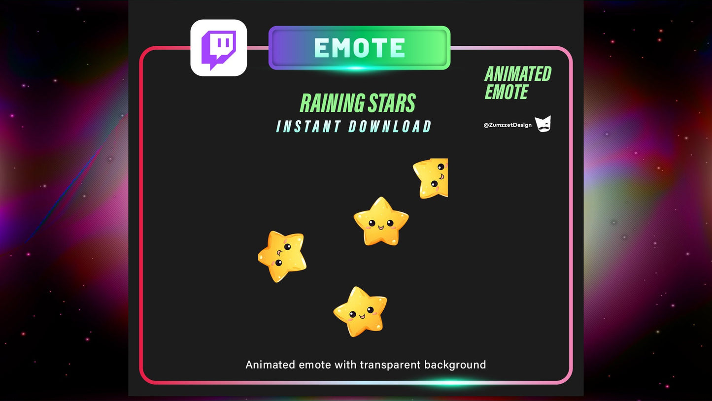 ANIMATED Raining Stars Emote for Twitch, Streamer, Cute Star Emote, Streaming, Stream Emotes, Kawaii Star Emote, Yellow Star Emote