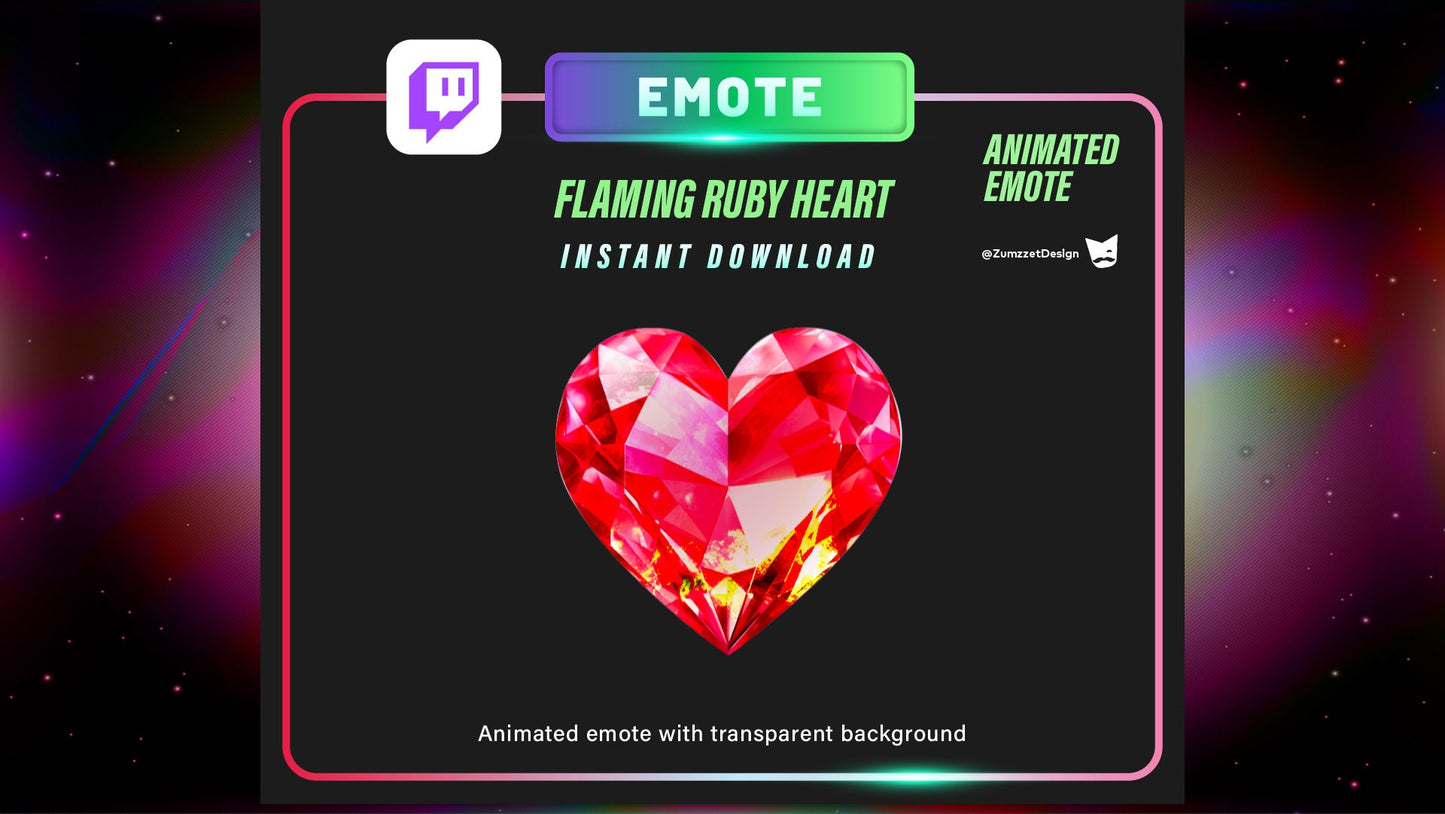 ANIMATED Flaming Red Heart Emote for Twitch, Streamer, Gaming, Streaming, Stream Emotes, Heart Gem Emote