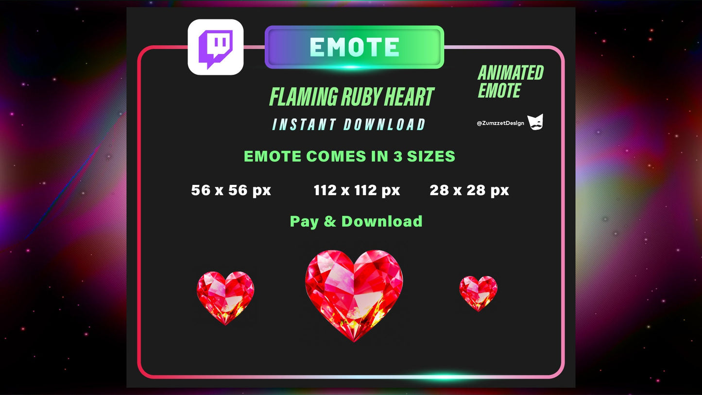 ANIMATED Flaming Red Heart Emote for Twitch, Streamer, Gaming, Streaming, Stream Emotes, Heart Gem Emote