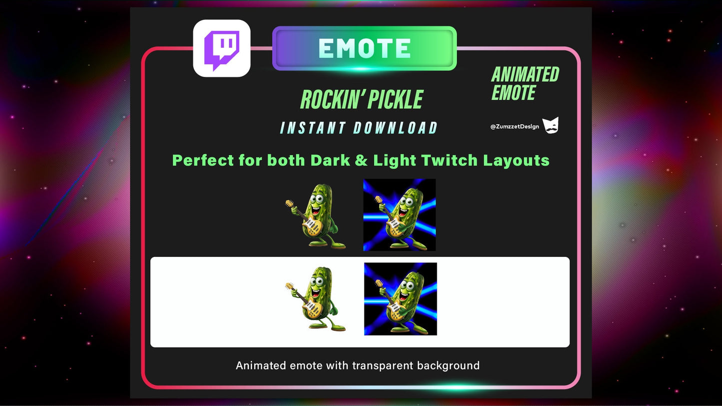 ANIMATED Pickle for Twitch, Streamer, Stream Emotes, Music Emote, Cucumber Emote,