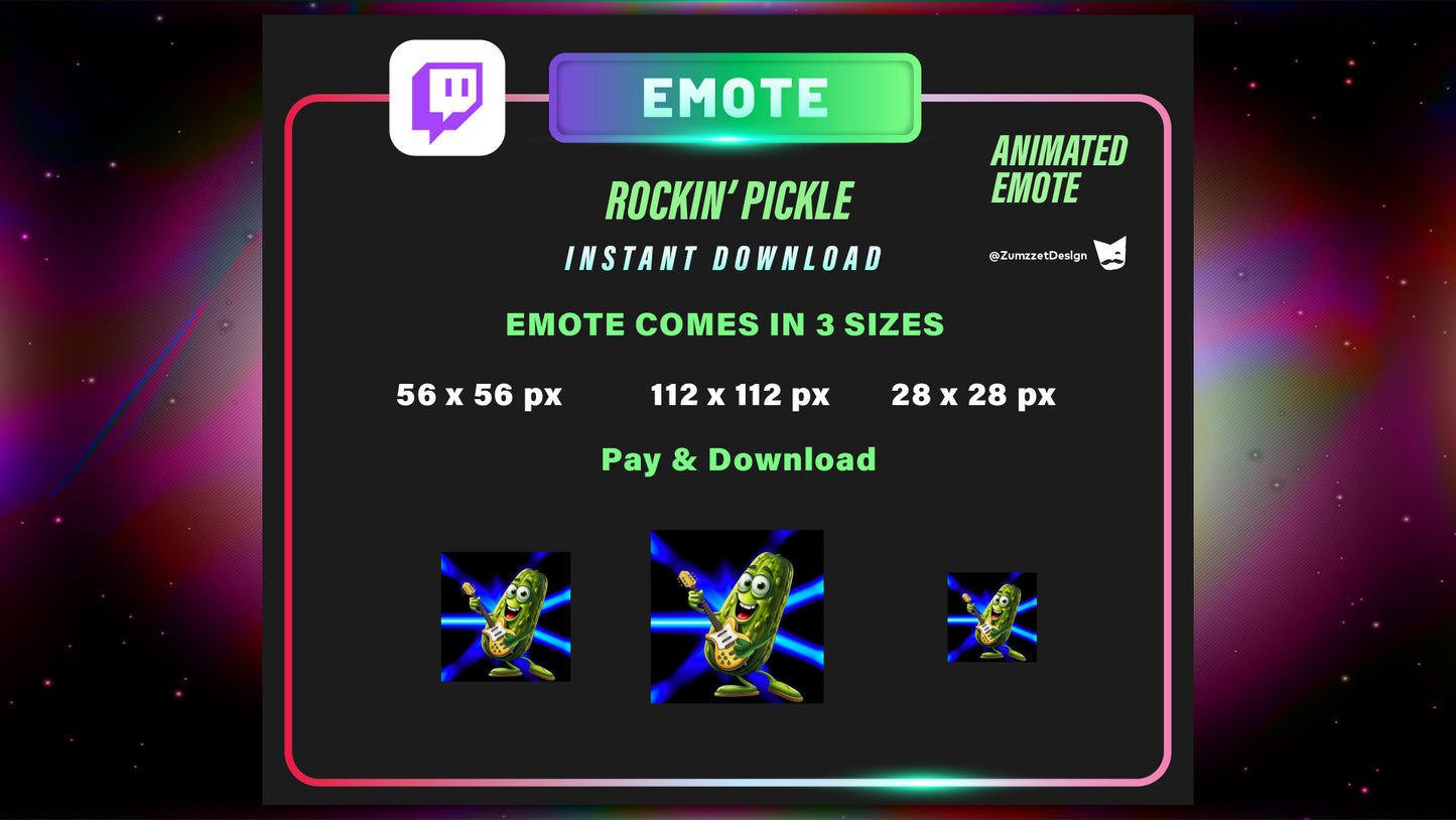 ANIMATED Pickle for Twitch, Streamer, Stream Emotes, Music Emote, Cucumber Emote,