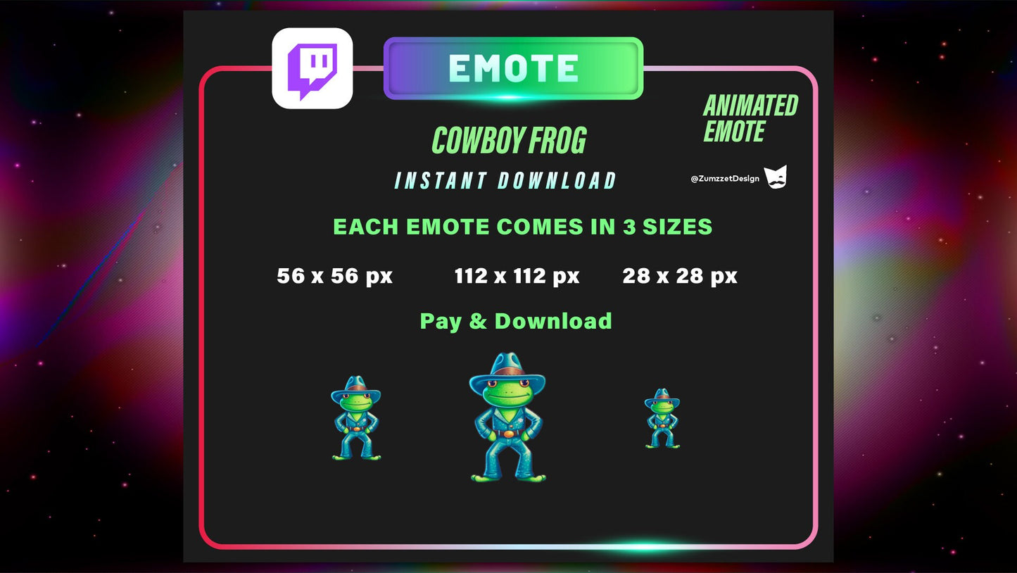 ANIMATED Cowboy Frog Emote  for Twitch, Streamer, Gaming, Streaming, Stream Emotes, Frog Stream Emote