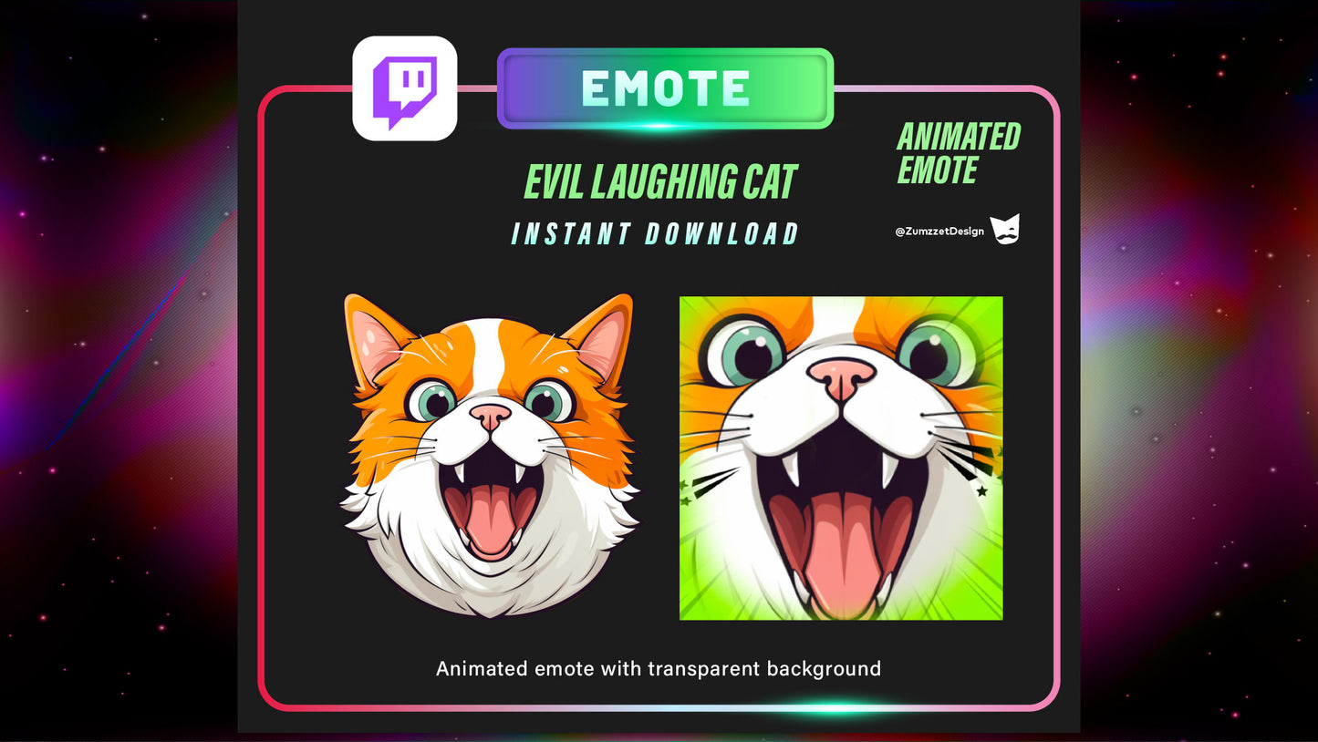 ANIMATED Evil Ginger Cat Emote Twitch, Streamer, Gaming, Streaming, Stream Emotes, Cute Cat Emote, Laughing  Cat