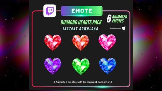 ANIMATED Diamond Heart Pack for Twitch, Streamer, Gaming, Streaming, Stream Emotes, Love Emote, Valentines Emote, Neon Emote