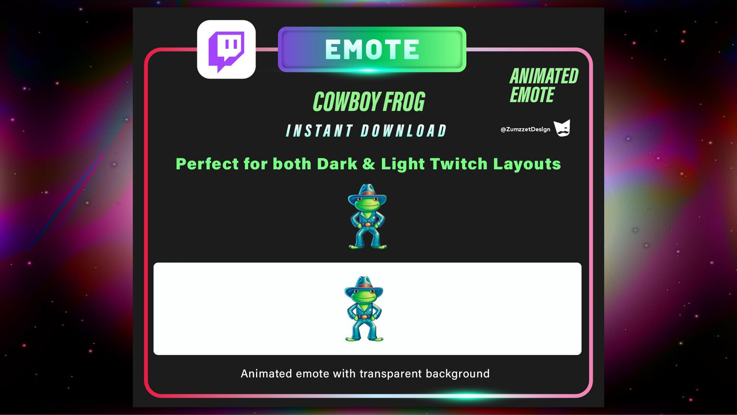 ANIMATED Cowboy Frog Emote  for Twitch, Streamer, Gaming, Streaming, Stream Emotes, Frog Stream Emote
