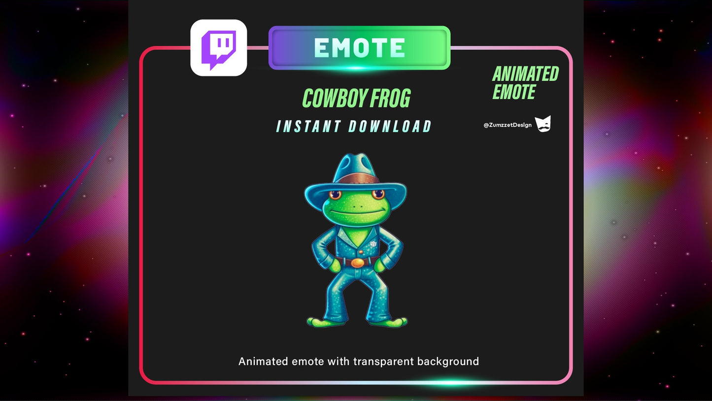 ANIMATED Cowboy Frog Emote  for Twitch, Streamer, Gaming, Streaming, Stream Emotes, Frog Stream Emote