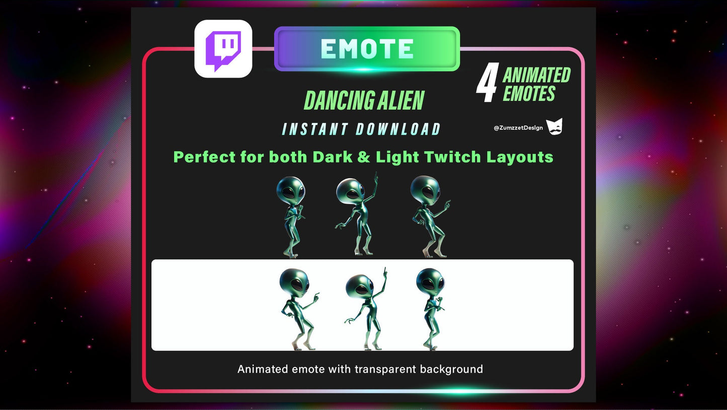 ANIMATED 4 Dancing Alien Emote  for Twitch, Music Emote, Dj Emote, Stream Emotes