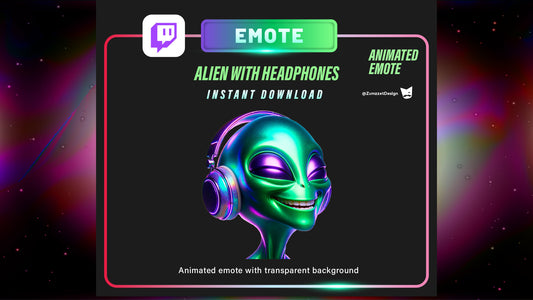 ANIMATED Neon Alien DJ Emote for Twitch, Streamer, Gaming, Streaming, Stream Emotes, Gamer Emote, Headphones Emote
