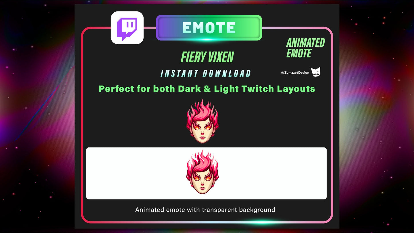 ANIMATED Vixen Girl Emote for Twitch, Pink Hair Emote, Gaming, Streaming, Stream Emotes, Fire Emote, Reaction Emote Twitch