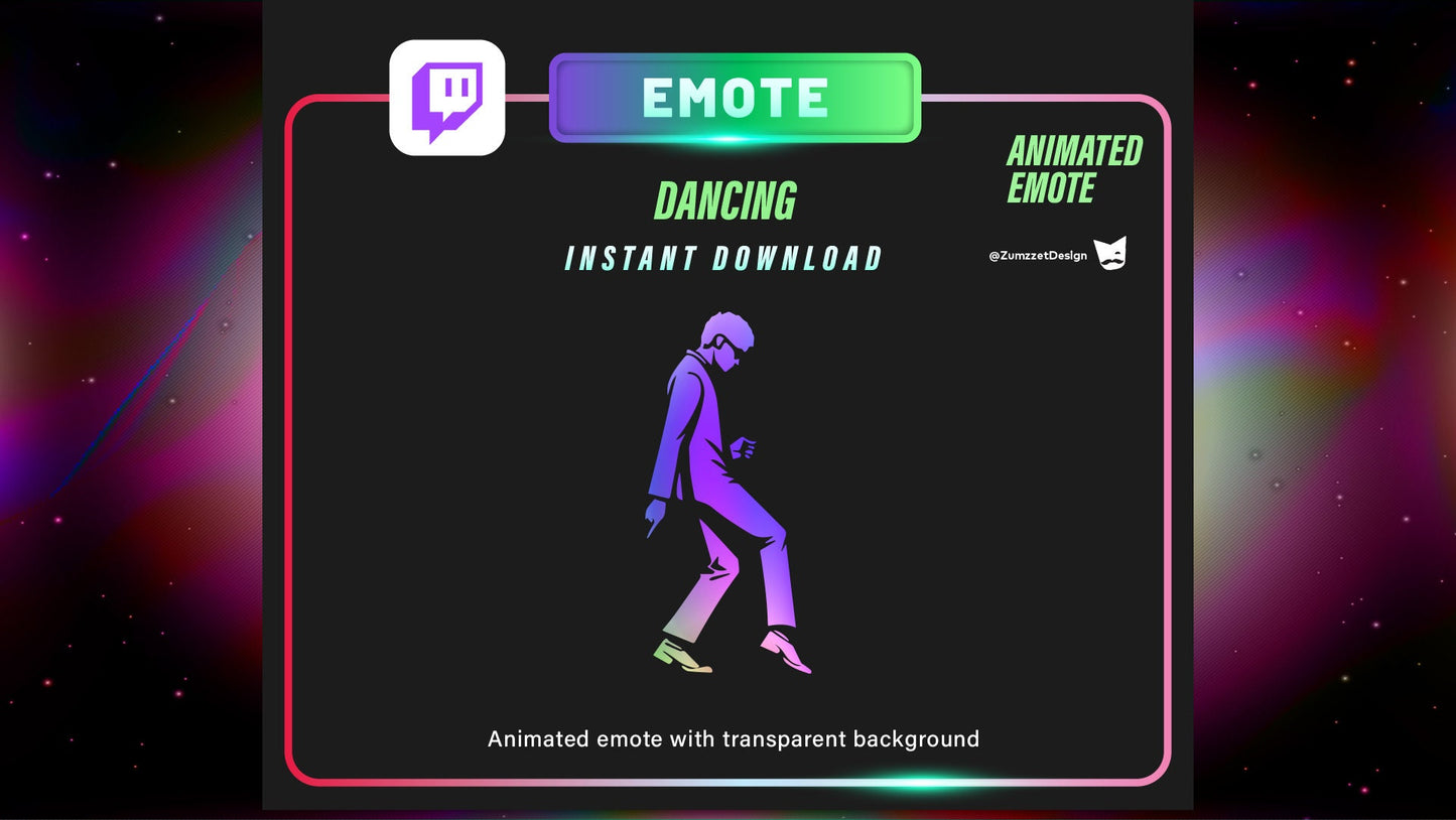 ANIMATED Neon Moonwalk Dancing Emote Set for Twitch, Streamer, Stream Emotes, Music Emotes,