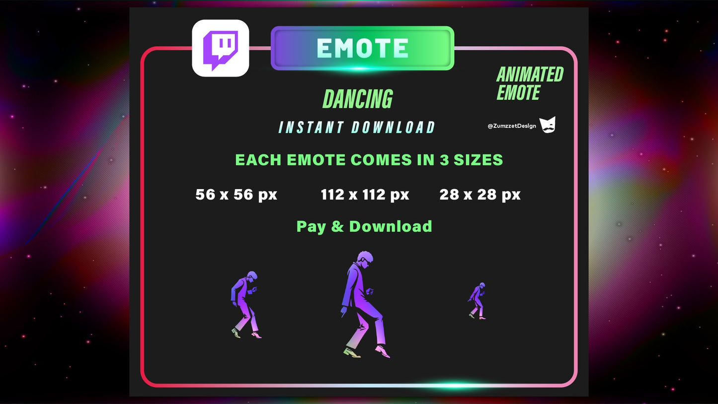 ANIMATED Neon Moonwalk Dancing Emote Set for Twitch, Streamer, Stream Emotes, Music Emotes,