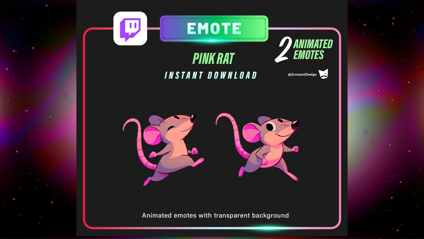 ANIMATED 2 Pink Rat Emote for Twitch, Streamer, Gaming, Streaming, Stream Emotes, Mouse Emote, Rodent Emote. Dancing Emote, Running Emote