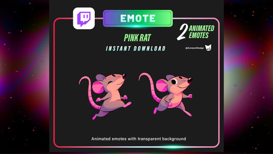 ANIMATED 2 Pink Rat Emote for Twitch, Streamer, Gaming, Streaming, Stream Emotes, Mouse Emote, Rodent Emote. Dancing Emote, Running Emote