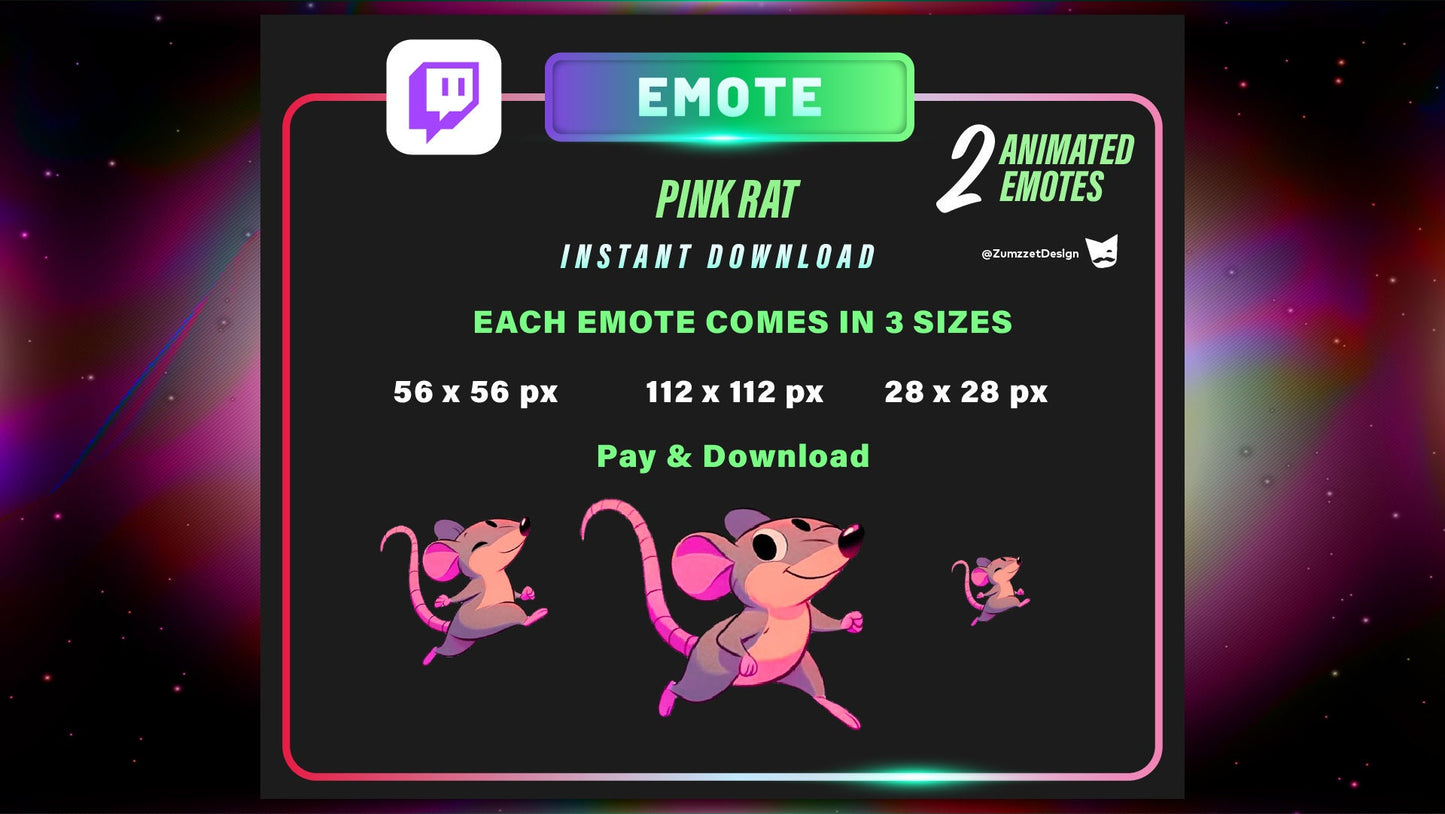 ANIMATED 2 Pink Rat Emote for Twitch, Streamer, Gaming, Streaming, Stream Emotes, Mouse Emote, Rodent Emote. Dancing Emote, Running Emote