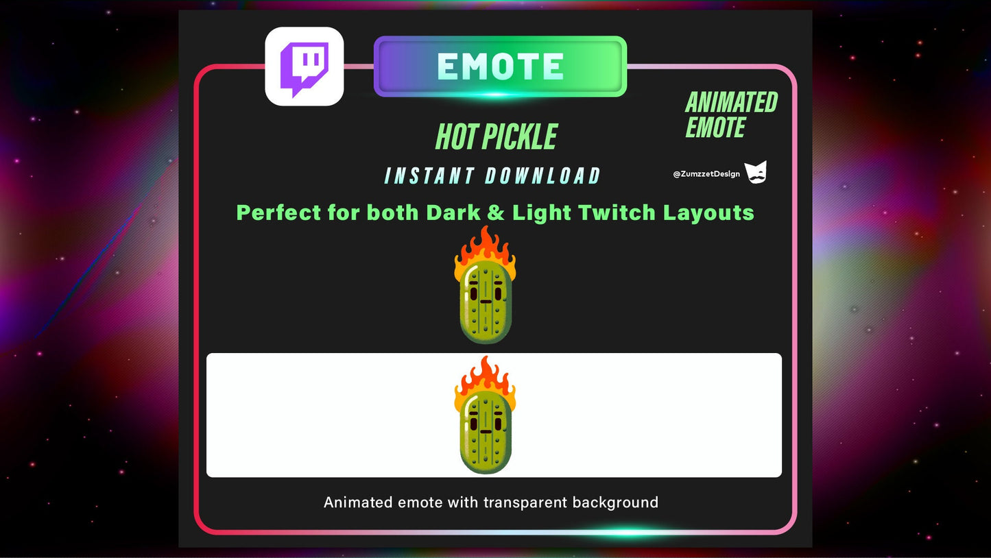 ANIMATED Hot Pickle Emote for Twitch, Streamer, Gaming, Streaming, Stream Emotes, Reaction Twitch Emote