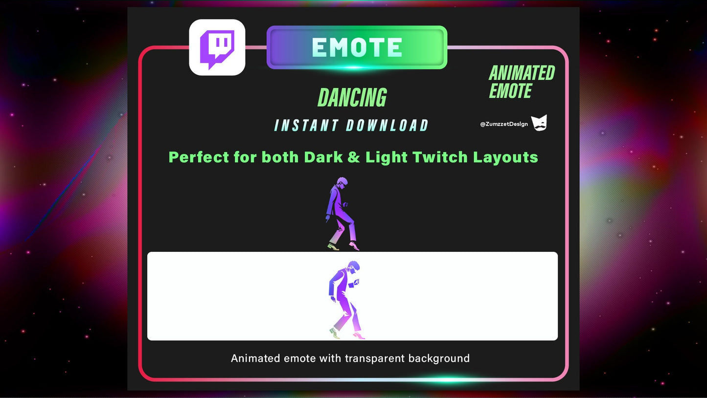 ANIMATED Neon Moonwalk Dancing Emote Set for Twitch, Streamer, Stream Emotes, Music Emotes,