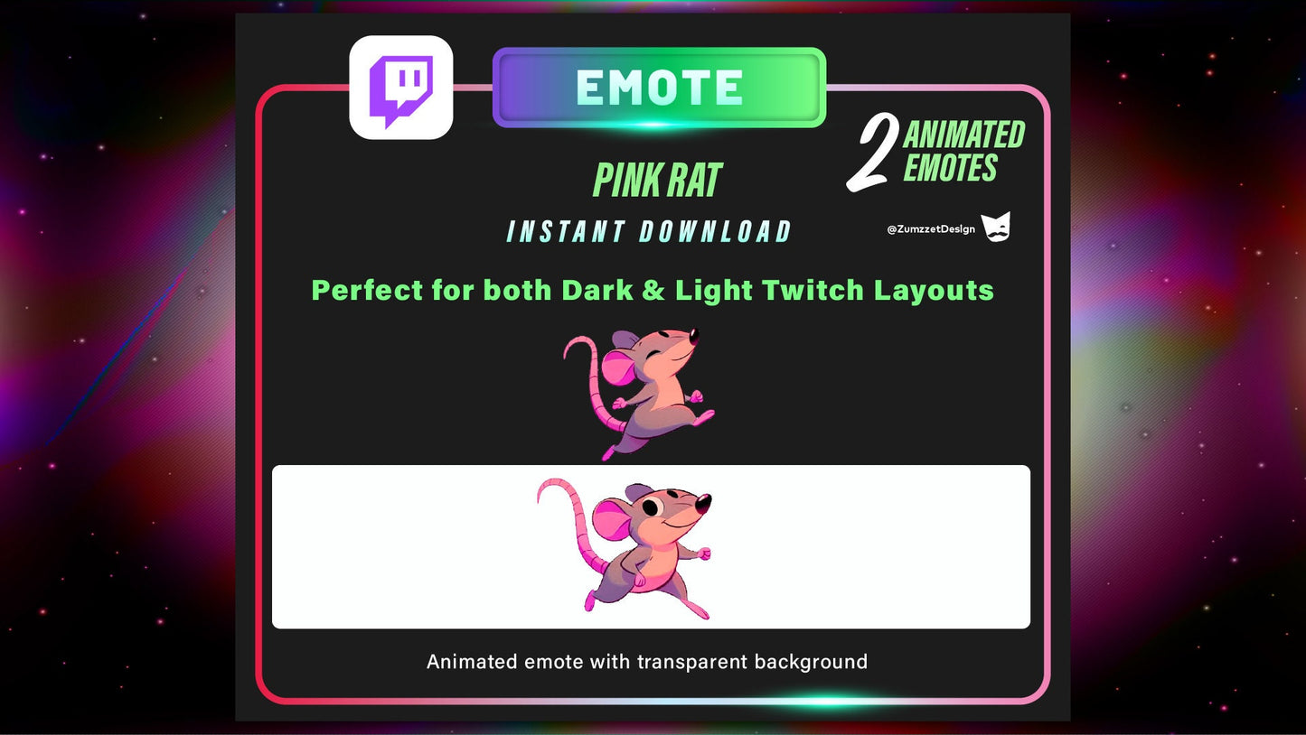ANIMATED 2 Pink Rat Emote for Twitch, Streamer, Gaming, Streaming, Stream Emotes, Mouse Emote, Rodent Emote. Dancing Emote, Running Emote