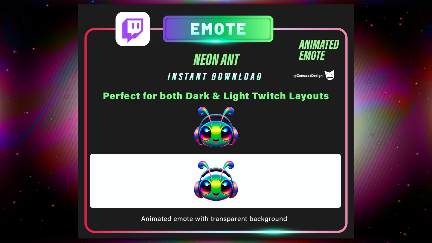 ANIMATED Neon Ant  Emote for Twitch, Streamer, Gaming, Streaming, Stream Emotes, Gamer Emote, Glowing Emote, Rave Emotes