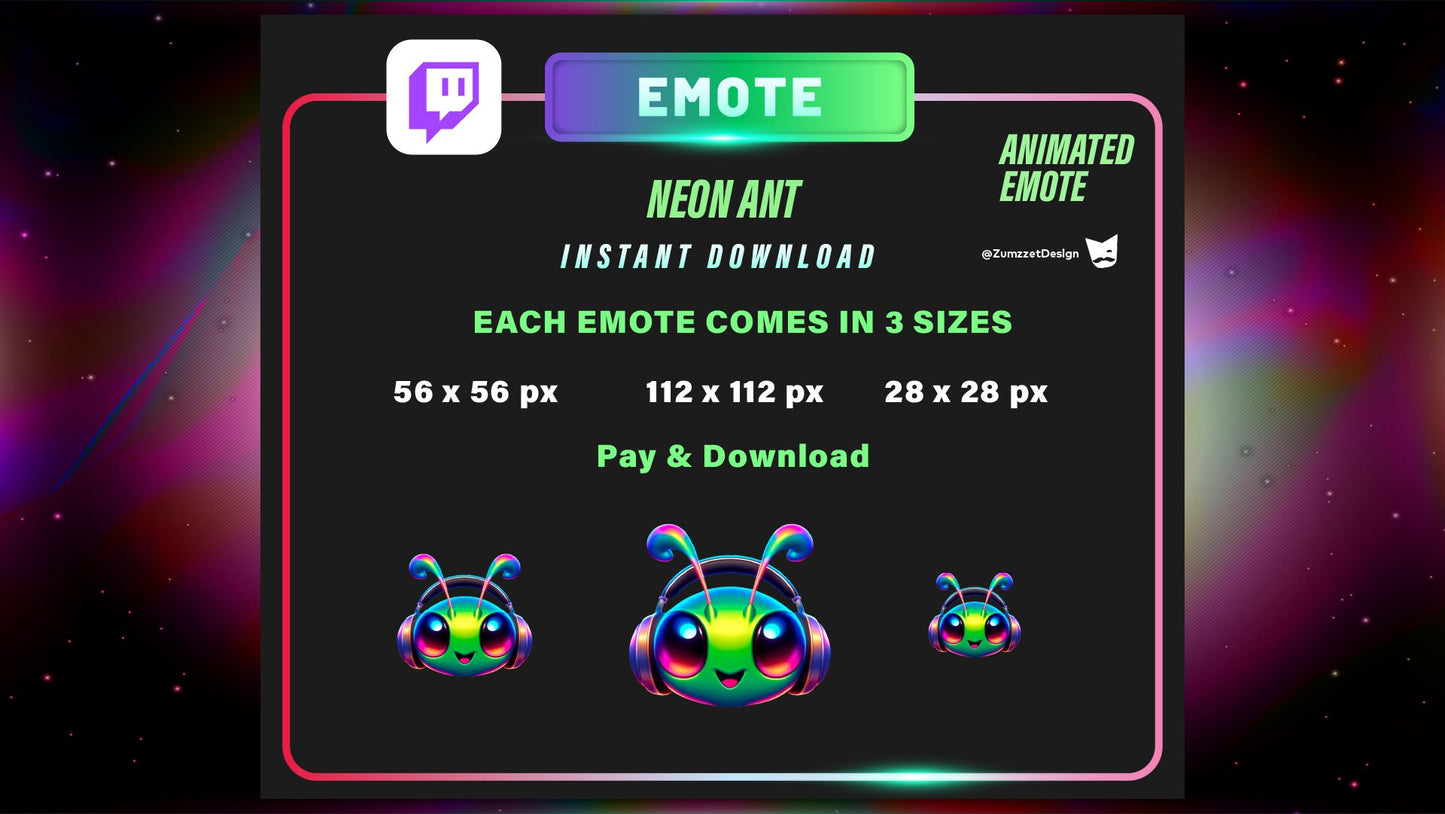 ANIMATED Neon Ant  Emote for Twitch, Streamer, Gaming, Streaming, Stream Emotes, Gamer Emote, Glowing Emote, Rave Emotes