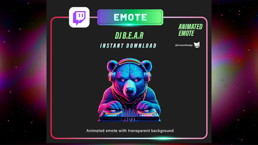 ANIMATED Neon DJ Bear Emote for Twitch, Streamer, Gaming, Streaming, Stream Emotes, Gamer Emote, Glowing Emote